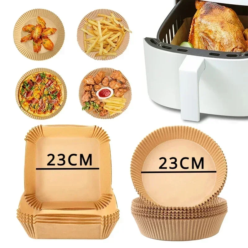 

50/100Pcs Air Fryer Disposable Baking Paper Liner Oil-proof Paper Tray Non-Stick Parchment Air Fryer Mat Accessories 23/27cm