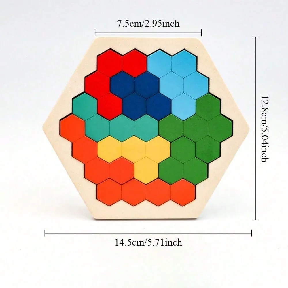 Wooden Hexagon Puzzle Toy Early Education Logical Thinking Training Colorful Tangram Blocks Brain Teaser Gift for Kids