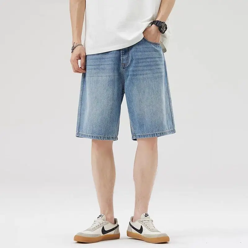 

Мужские светло-голубые джинсовые шорты свободного кроя, прямые, повседневные, летние, с карманами