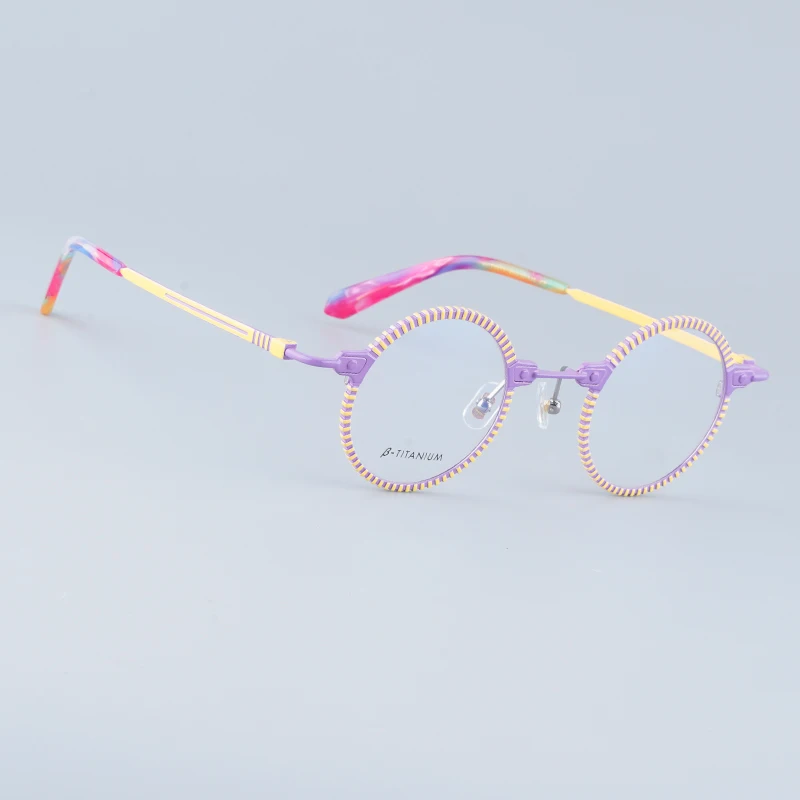 

Multicolor Round Titanium Glasses Frame Handmade High Quality Personalized Classical Men and Ladies Eyewear with Case
