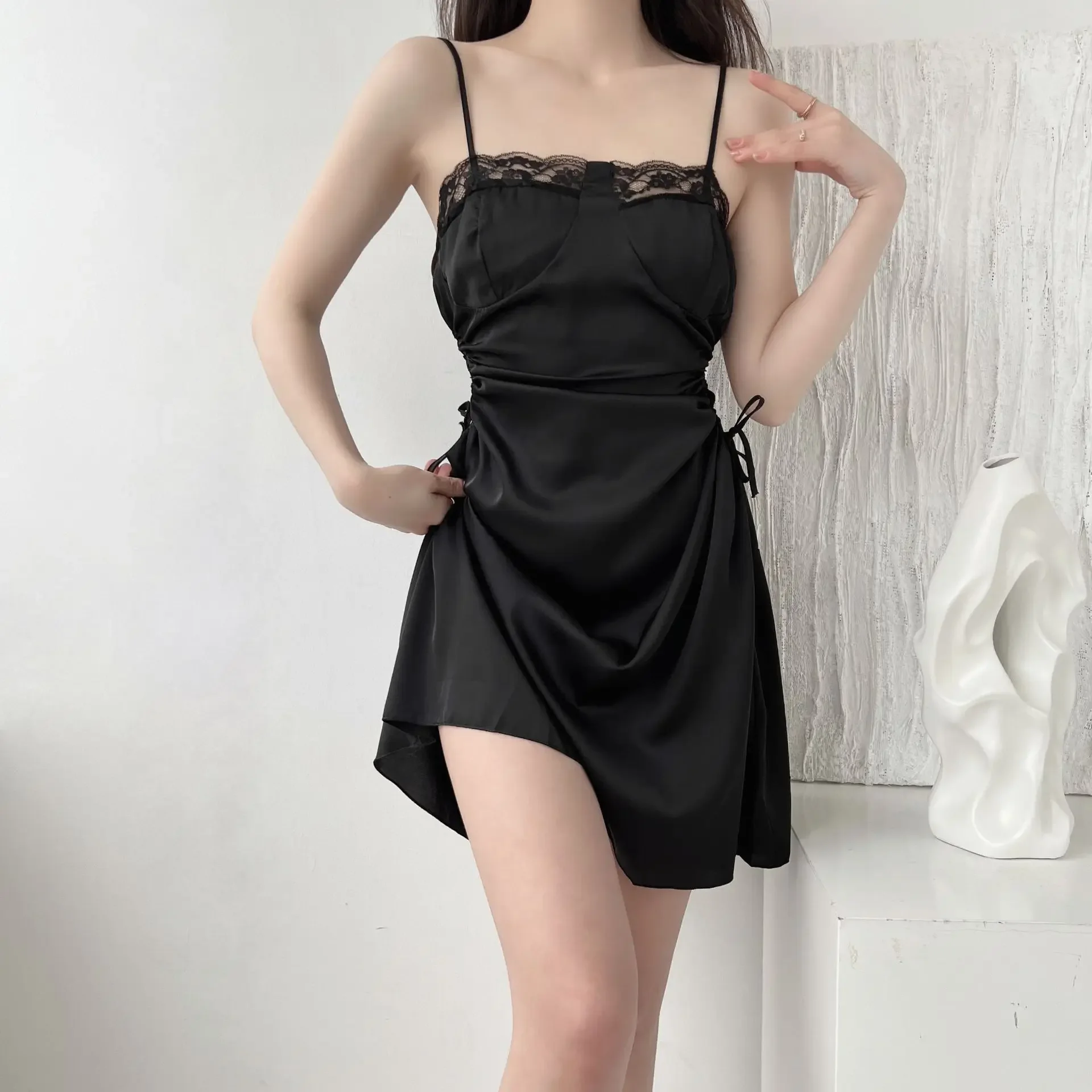 MECHCITIZ female silk nightgowns satin lingerie sexy sleepwear pajamas nightwear women summer nightdress sleeveless sleepshirt