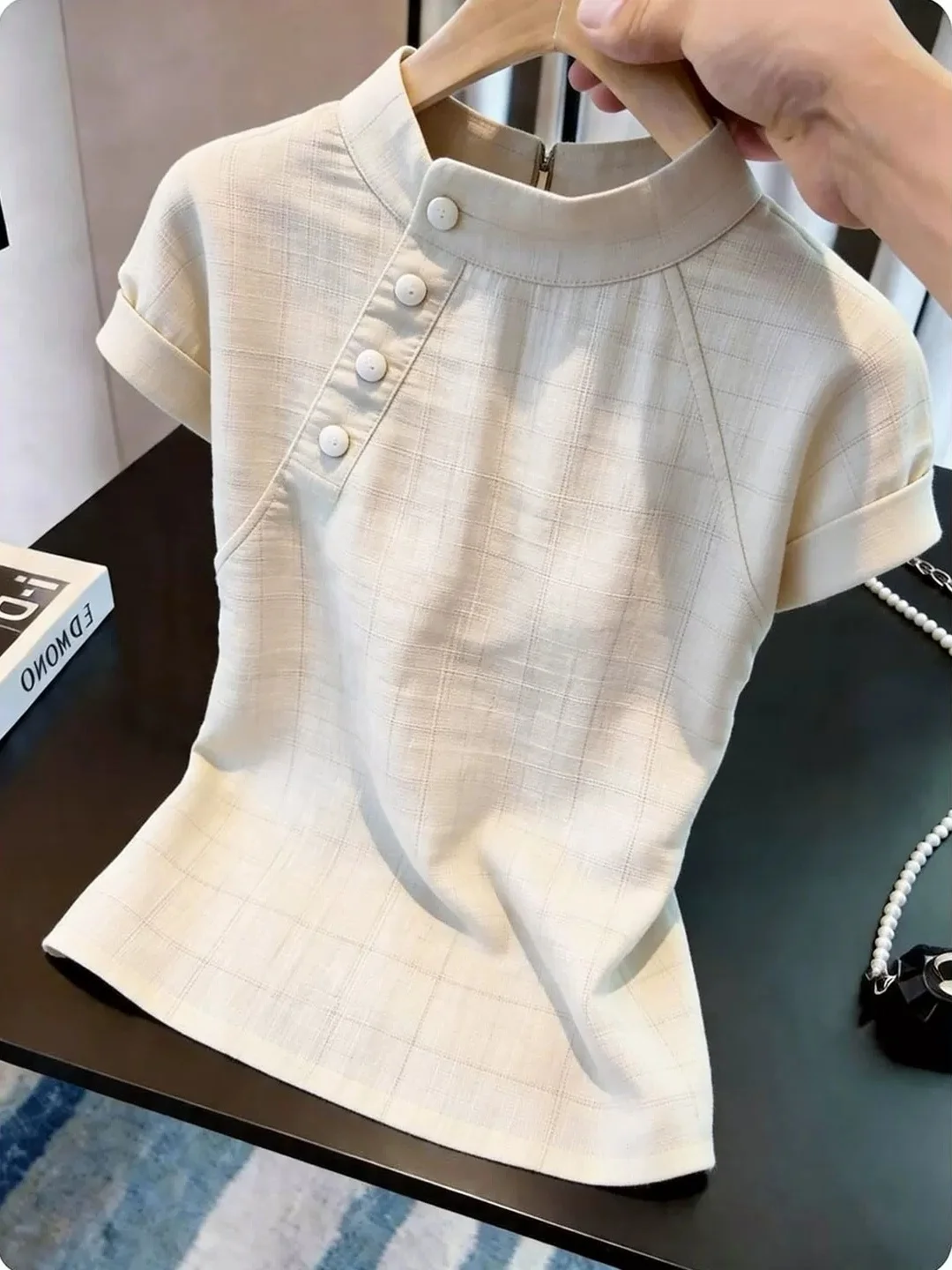 

Slimming Short Sleeve Commuter Shirt Women's Versatile Fashionable Design Summer New Style Straight Cut Inner Wear Korean Style