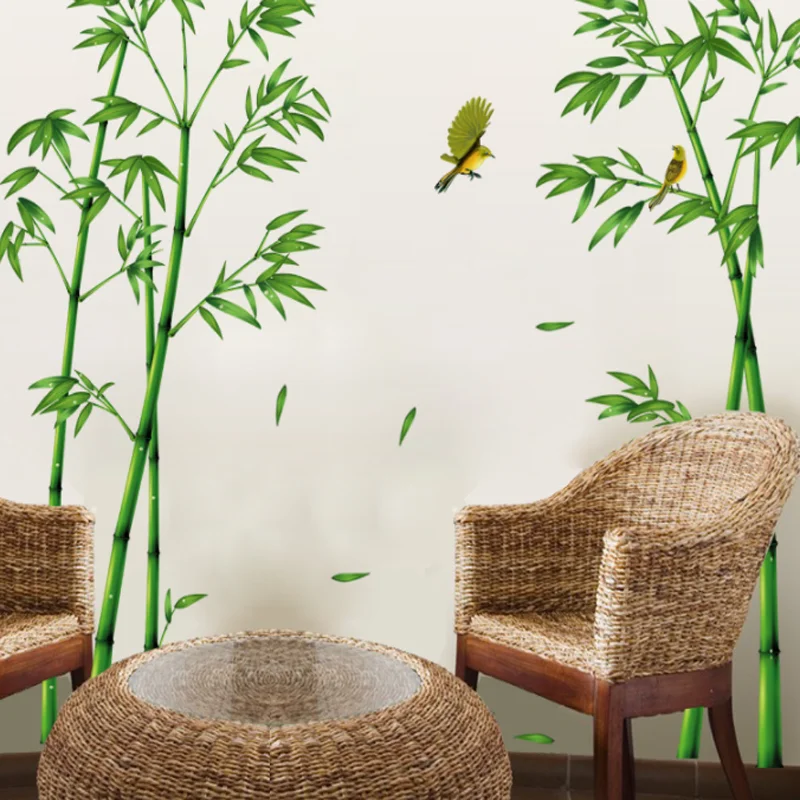 Cartoon Green Bamboo Forest Wall Sticker Shop Window Glass Layout Electrostatic Sticker Moisture-proof Anti Fouling Removable