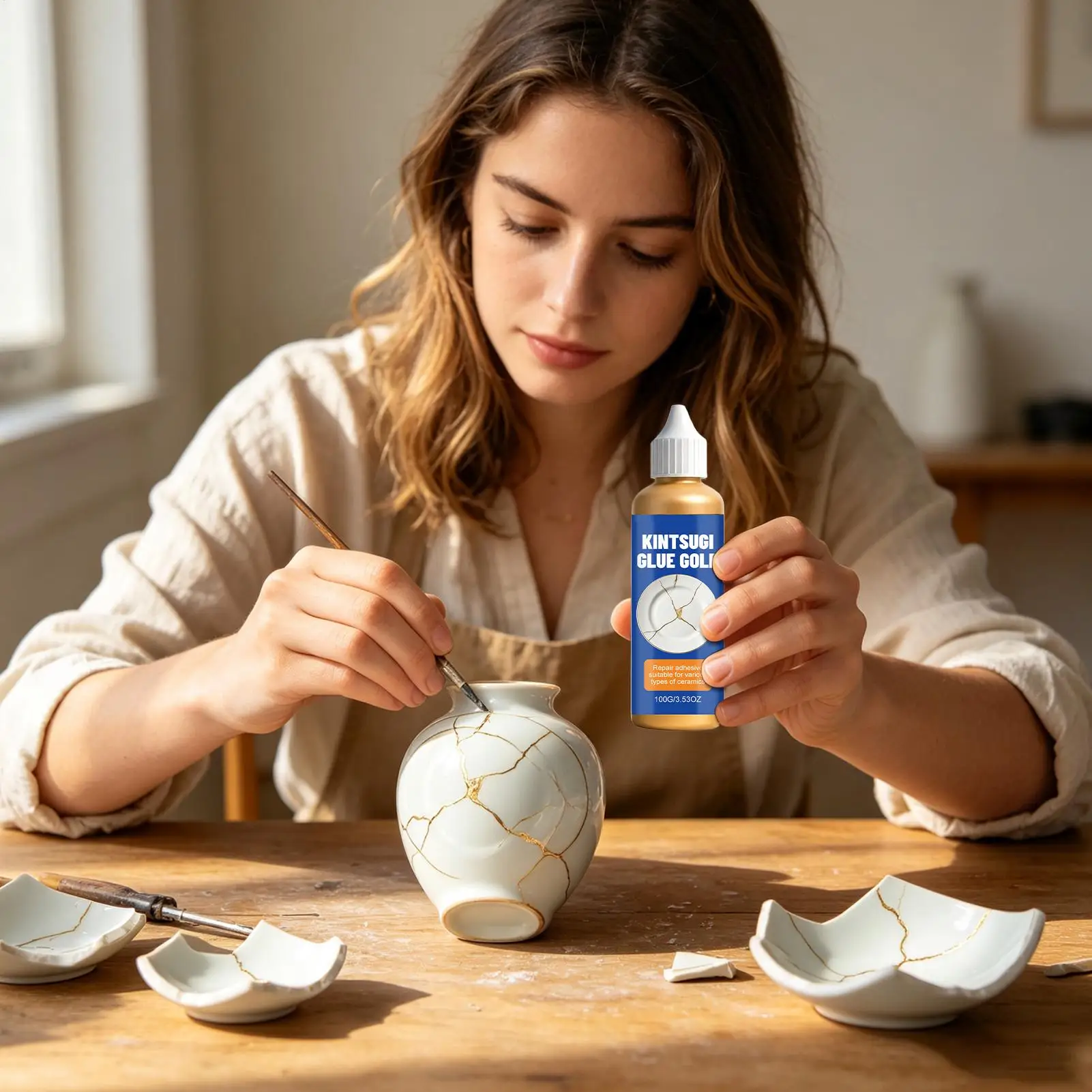Porcelain Repair Glue 100g Strong Gold Food Safe Agent Adhesive Strong Clay Adhesive for Bathtub Bathroom Countertop Floor Sink
