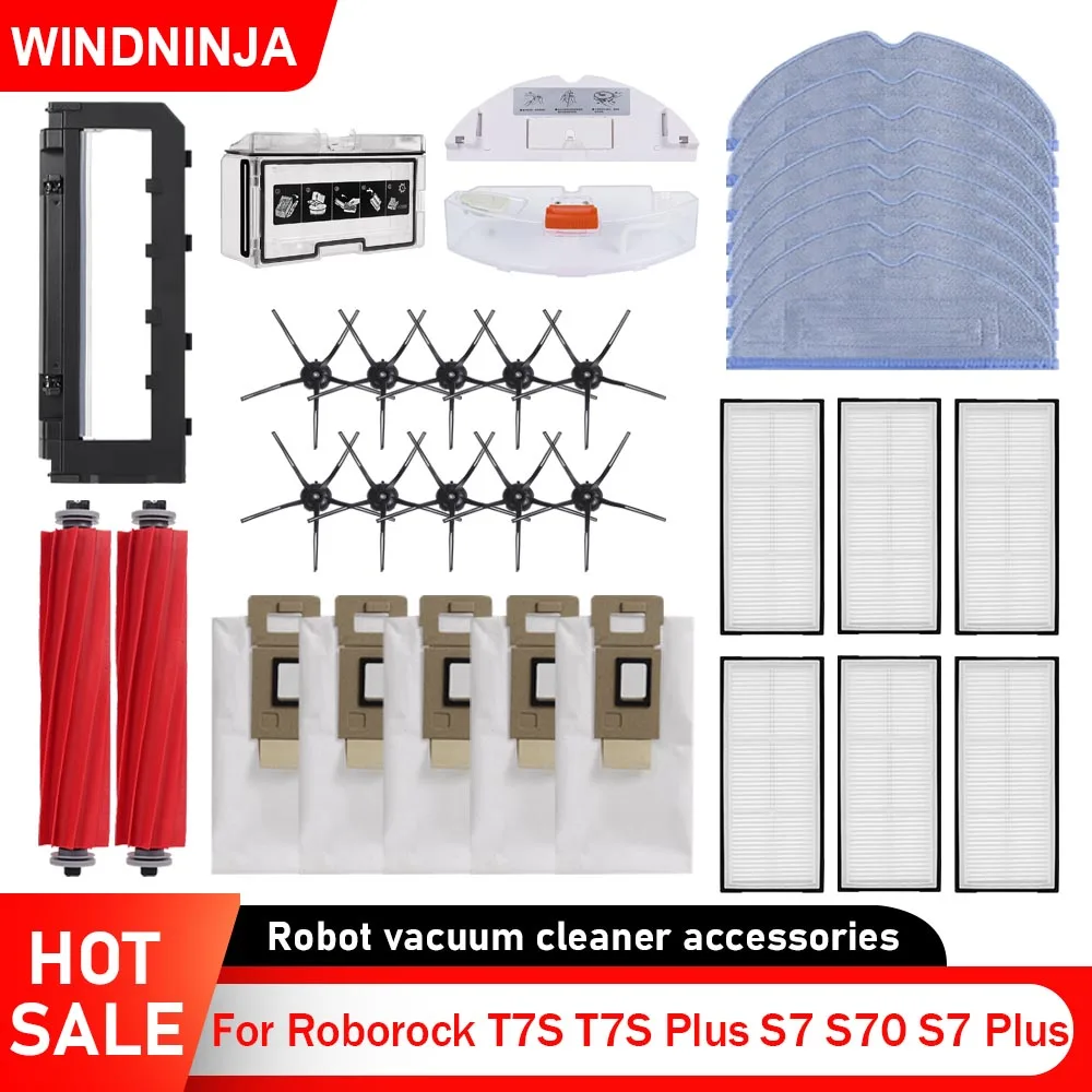 For Roborock T7S T7S Plus S7 S7 Plus S70 Robot Vacuum Accessories Dust Bags Mop Cloths Main Side Brush HEPA Filter Spare Part