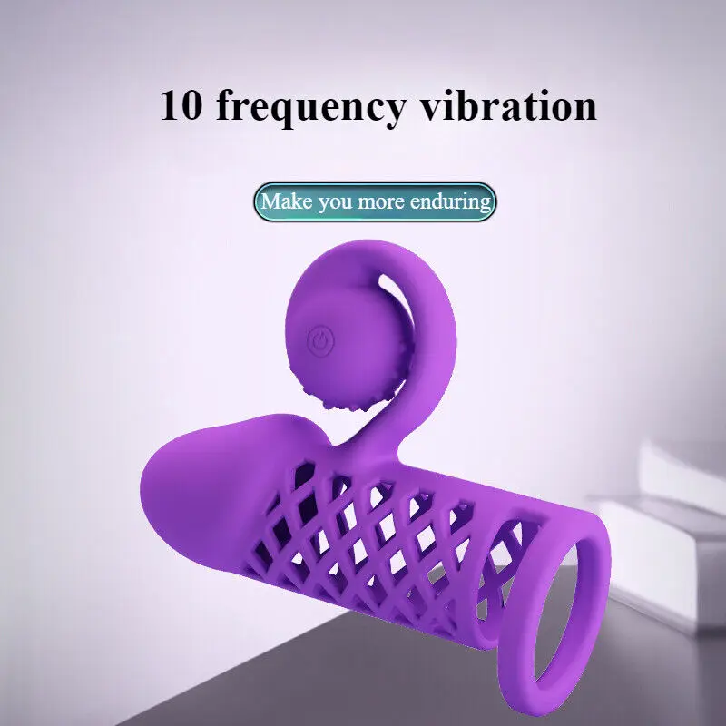 Male Purple Grid Penis Set Dick Bondage 10Frequency Speed Vibrator Penis Enlargement Delayed Ejaculation Couple Flirting Sex Toy view 4