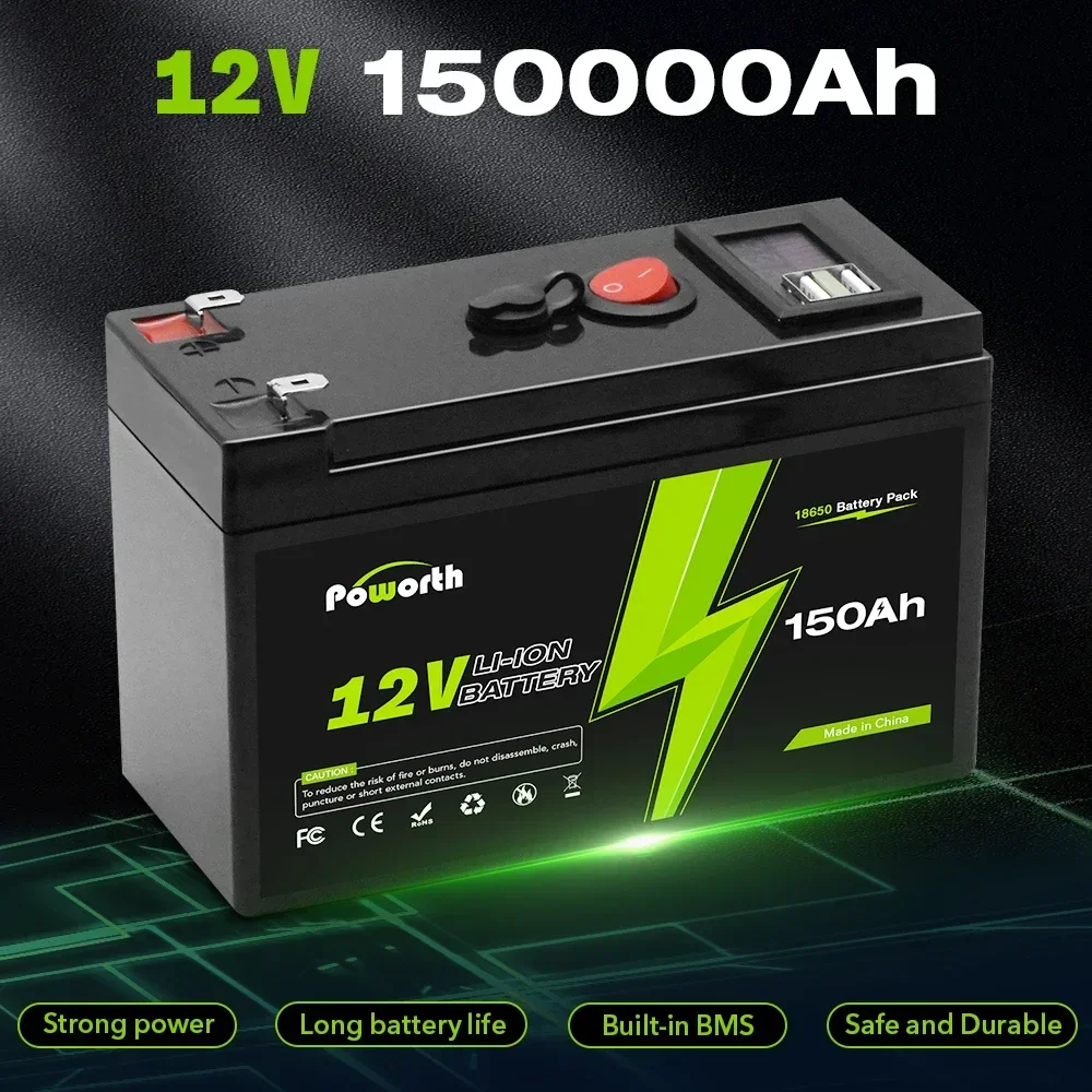 

12V 150Ah Battery,4000+ Cycles Rechargeable Lithium Battery, Built-in BMS, Perfect for Ride on Toys, Scooters, Fish Finders
