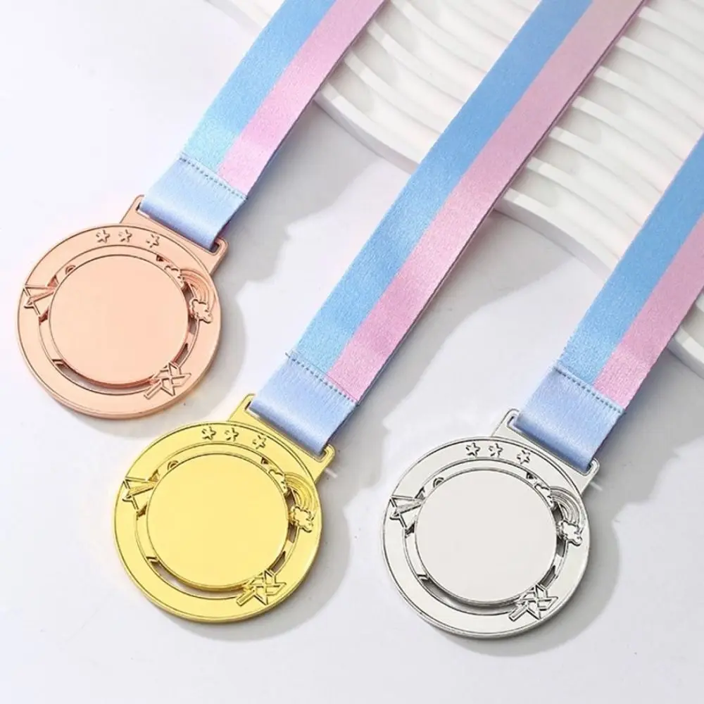 1Pc Gold Silver Bronze Children's Metal Medals 65mm with Neck Ribbon Award Medals Sports Medals