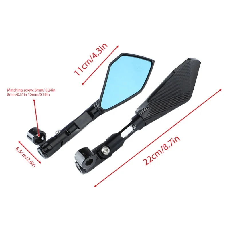 Rear View Side Mirrors Durable Aluminum Alloy Motorcycle Side Mirrors Universal For Electric Vehicle And Motorbike Black