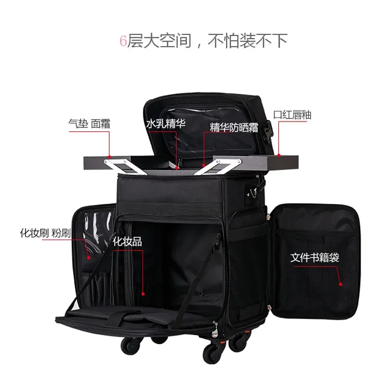 Professional Beauty Storage Case Large Capacity Rolling Trolley Organizer for Makeup Artist Technician Manicurist