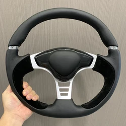 New Design Car Steering Wheel Black Leather and Suede Patchwork Steering Wheel 350mm Flat Bracket Racing Steering Wheel