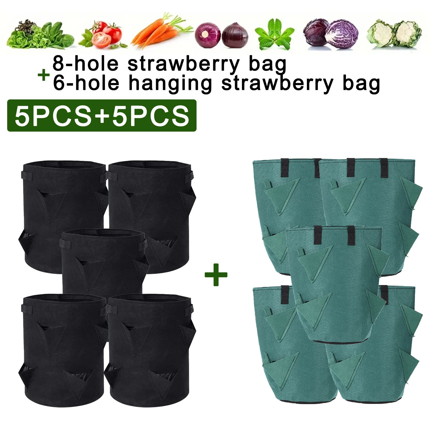 2/4/8/10 Packs Strawberry Grow Bags Set, 10-Pocket & 6-Pocket Hanging Planters, Non-Woven Vertical Garden for Indoor Outdoor
