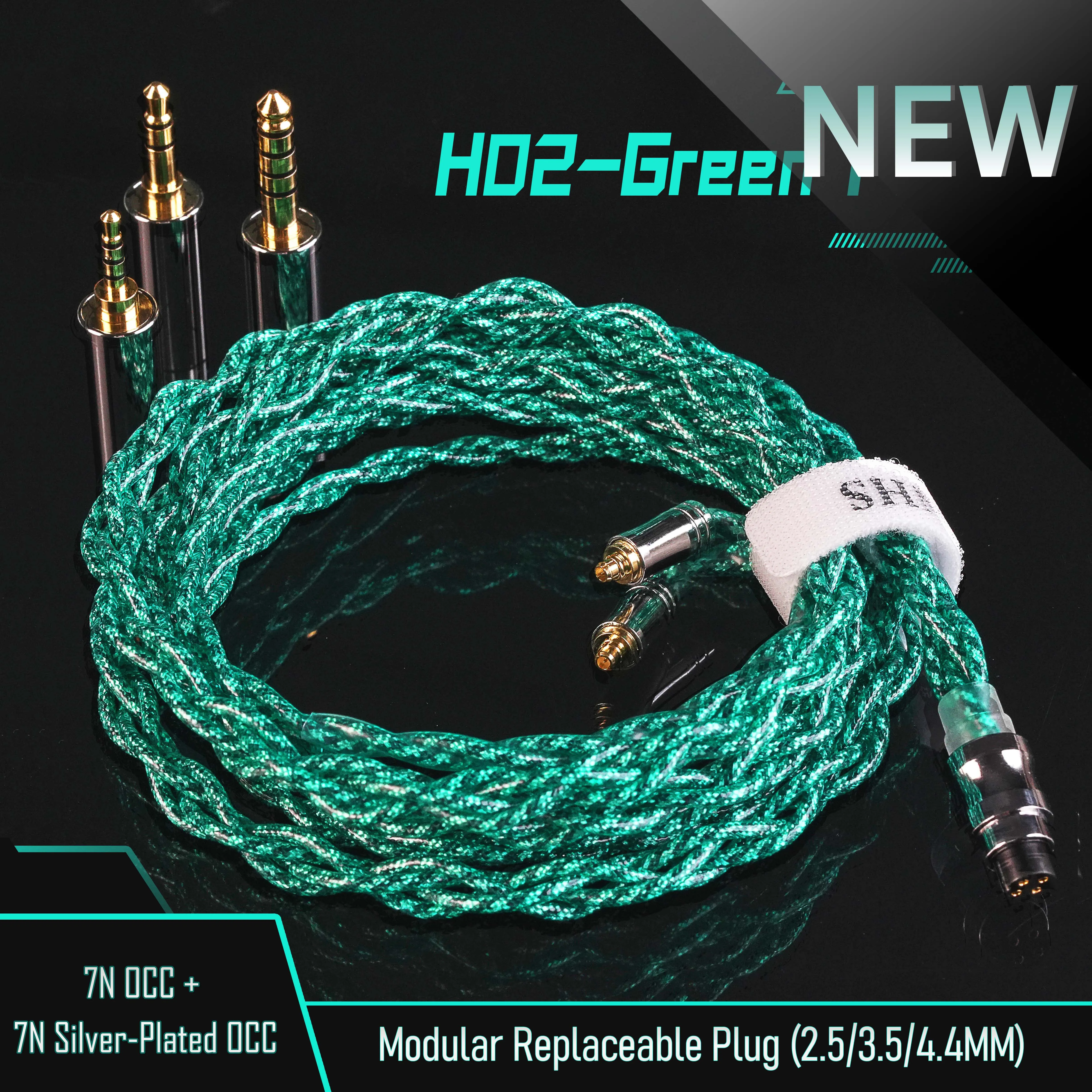 XINHS H02 4 Core Modular 7N OCC+7N Silver-Plated OCC HIFI Earphone Upgrade Cable Green 0.78 2pin/IE900/MMCX , 2.5/3.5/4.4mm