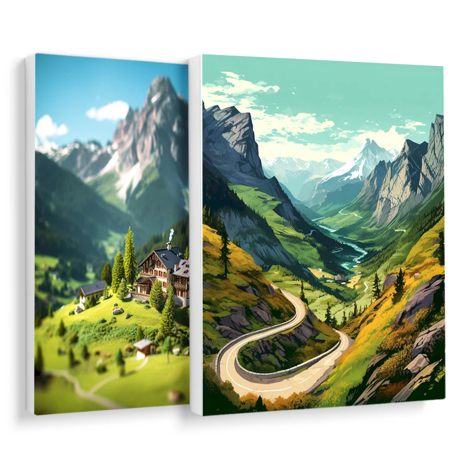 

RUOPOTY Painting By Numbers For Adults Mountain scenery Landscape Canvases For Paint Handpainted Oil Painting Canvas Wall Decor