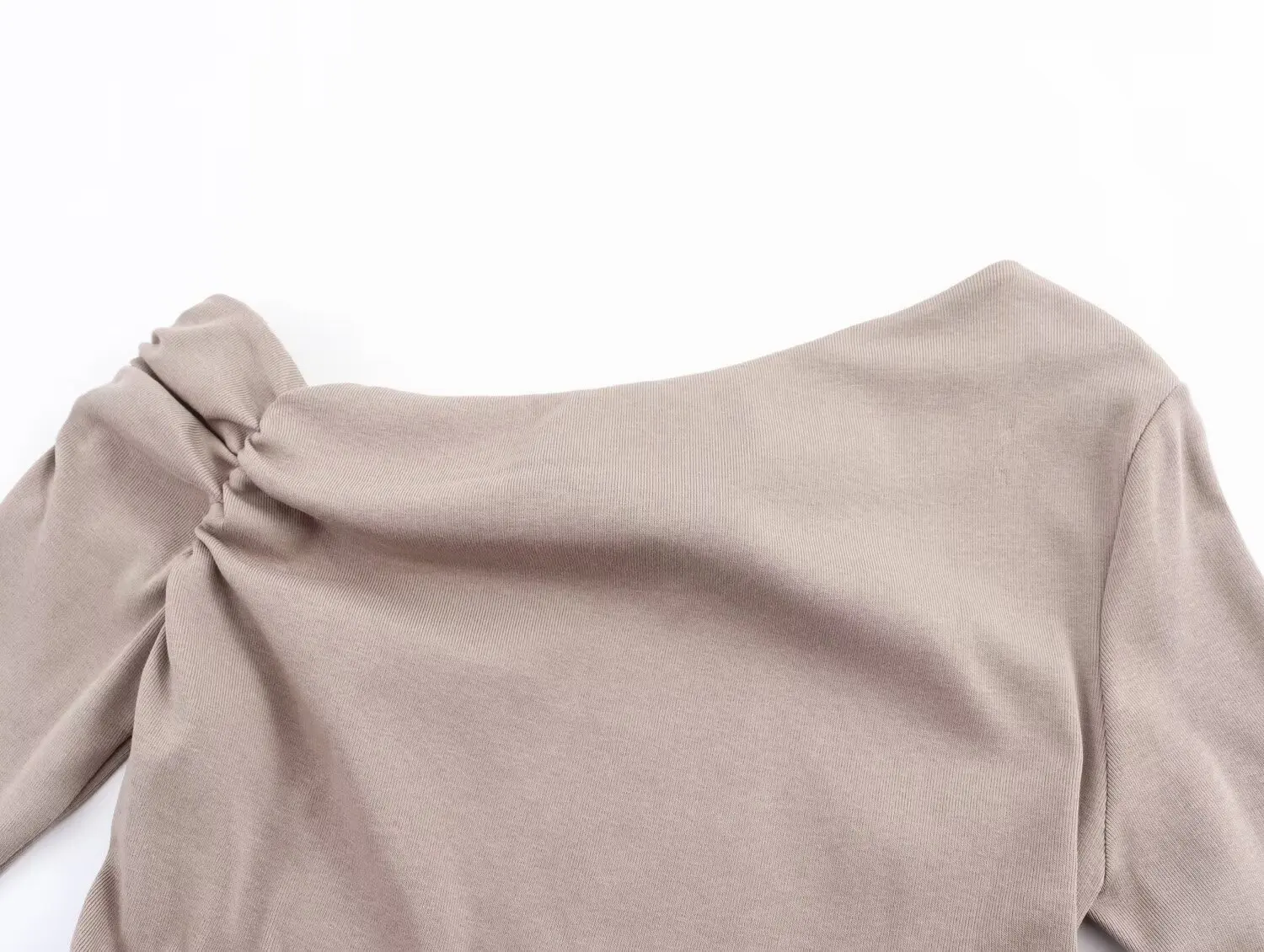 Withered Knitted Shoulder Top For 2024 Spring Nordic Minimalist Solid Color Long Sleeved Off  T-shirt Women