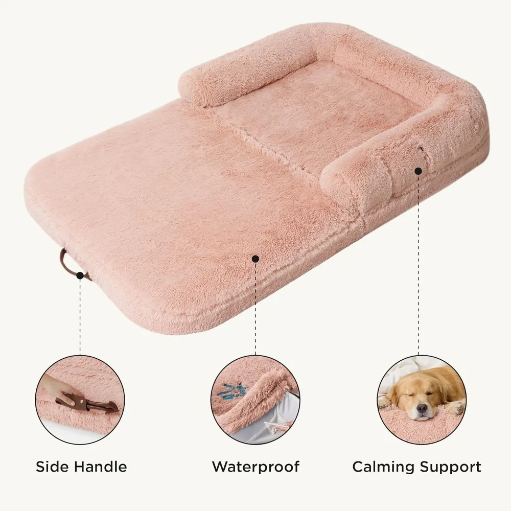 Foldable Human Dog Bed for People Adults, 2 in 1 Calming Human Size Giant Dogs Beds Fits Pet Families, Dog Bed