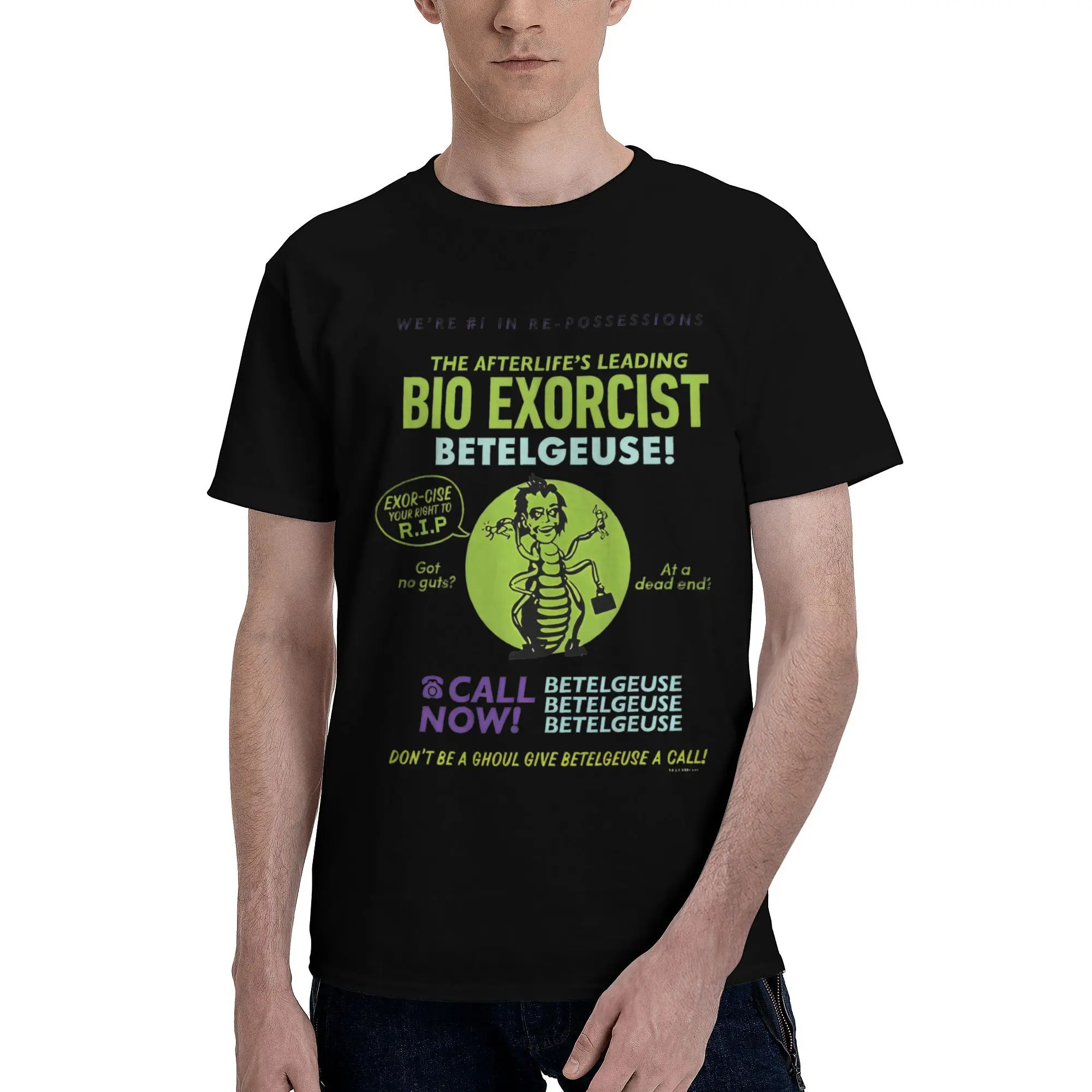 Aesthetic B-Beetlejuiced Afterlife's Leading Bio Exorcist T Shirt Men Round Neck Short Sleeve Tops Shirts 100%Cotton Summer Tops