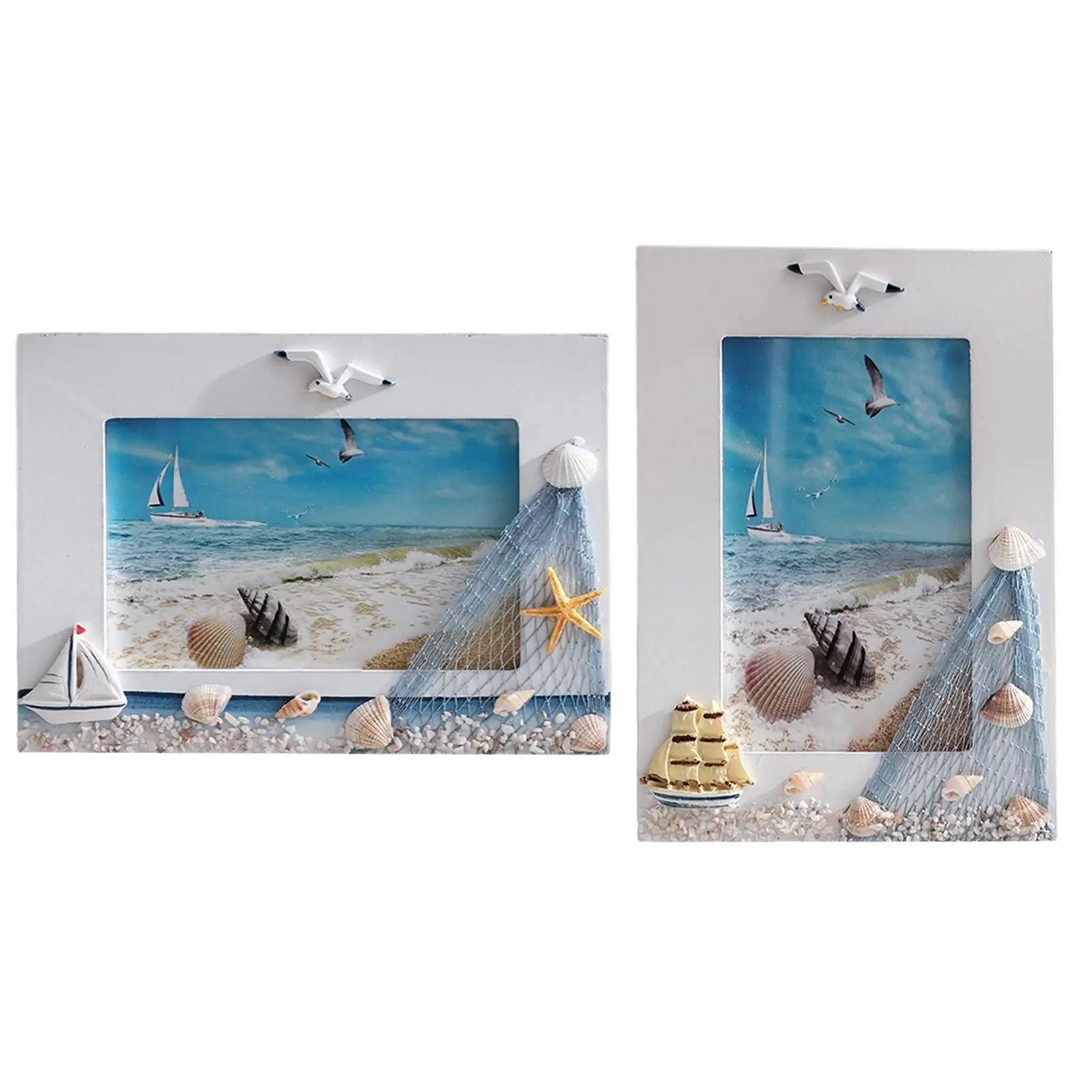 6-inch Ocean Photo Frame Summer Shell Wooden Frame Vintage Mediterranean Style Wooden Picture Frames For Crafts Ornaments