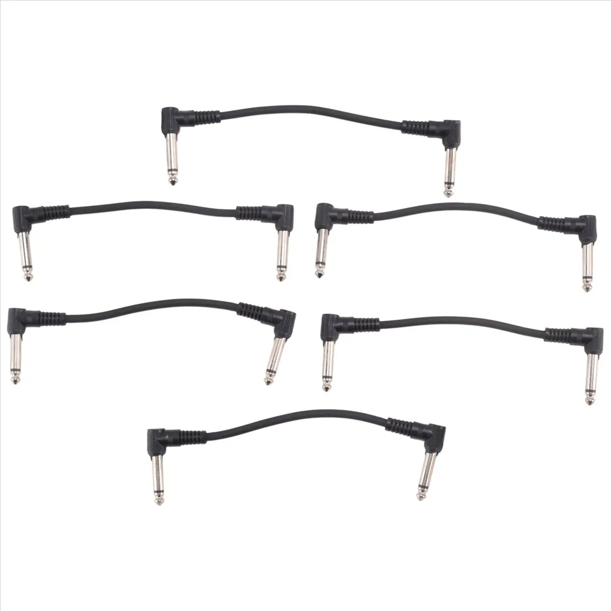 ABME New 6 x Electric Guitar Cables 6 inch 1/4 Right Angle Effect Pedal Patch Cord Black
