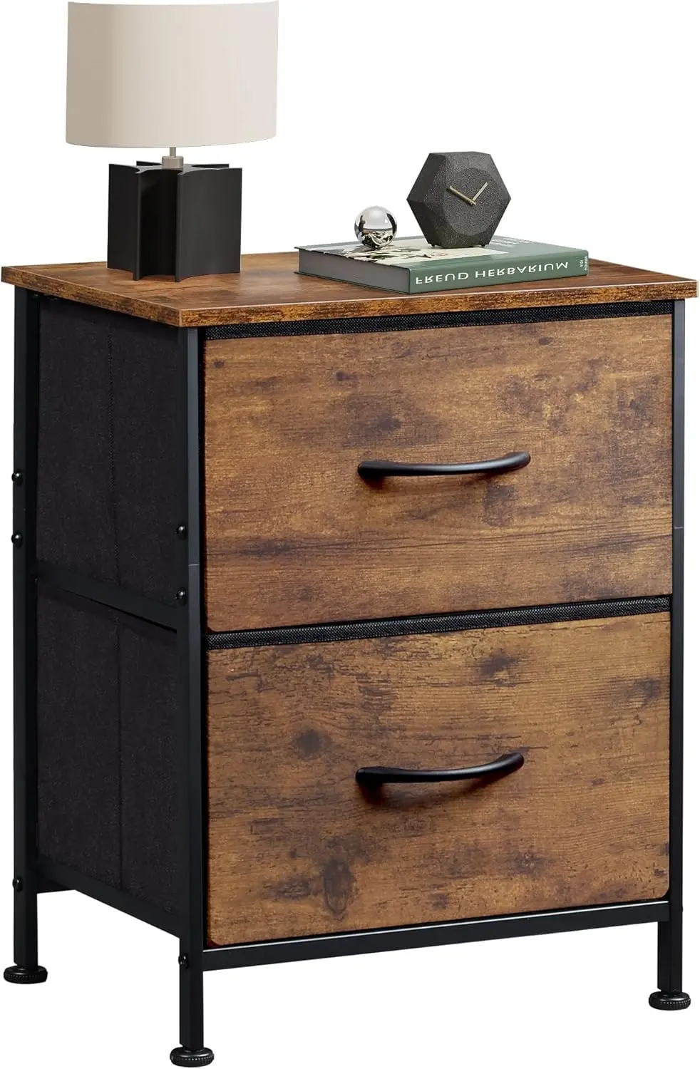 

Night Stand, Small 2 Drawer Dresser, Nightstand with Fabric Bins for Bedroom, Closet, Dorm, Rustic Brown Wood Grain Prin