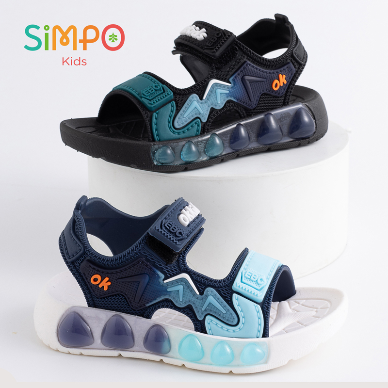  Children' Fashion Sport Sandals Geometric Patterns Breathable Wear-resistant Soft Shoes With Adjustable Velcro For Boys & Girls 
