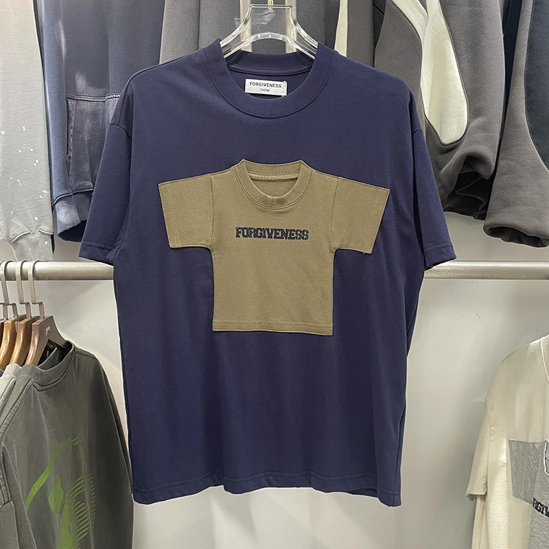 

Forgiven Summer High Street Retro Fun T-irt Fake Two-Piece Couple's Hip Hop Vibe ort Sve Cotton Breathable round Ne