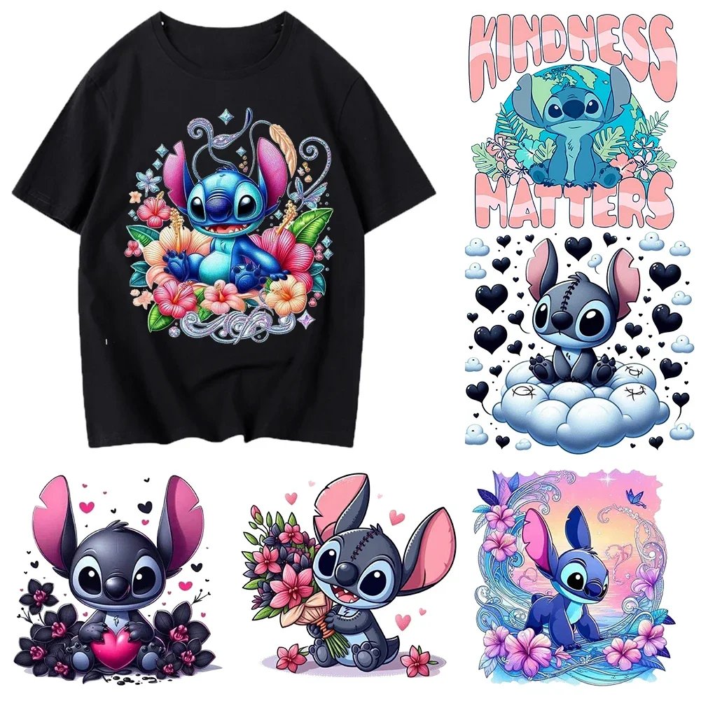 Disney Stitch cartoon opstrijkbare warmteoverdrachtstickers voor kleding DTF pinted vinyl thermische applicaties wasbare T-shirt sticker