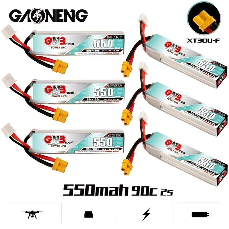 GNB 2S 7.4V 550mah 90C/180C HV LiPo Battery XT30U-F Plug for TINY8X Blade Inductrix FPV QX2 120S Beta75S BetaFPV Drone