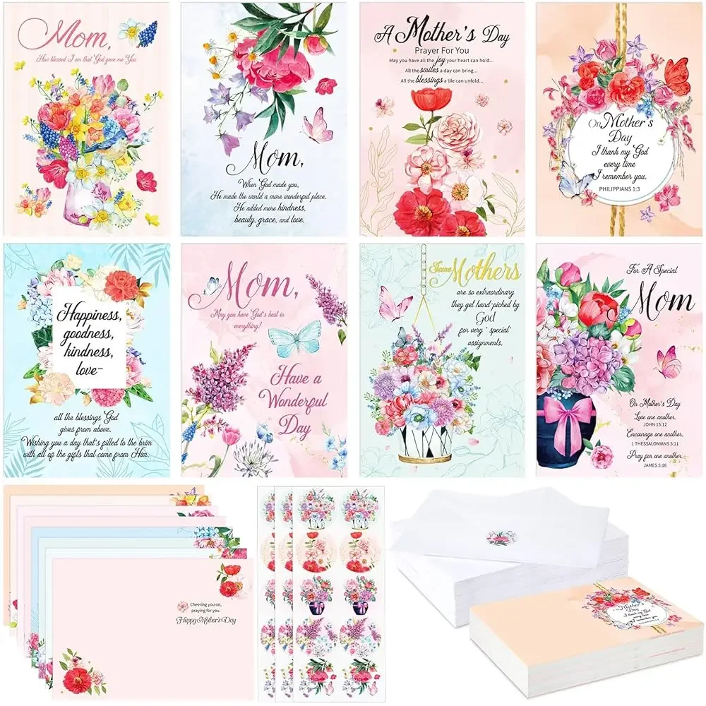 

Набор из 24 христианских открыток ко Дню матери с конвертами для мамы, цветочные христианские поздравительные открытки ко Дню матери для молитвы