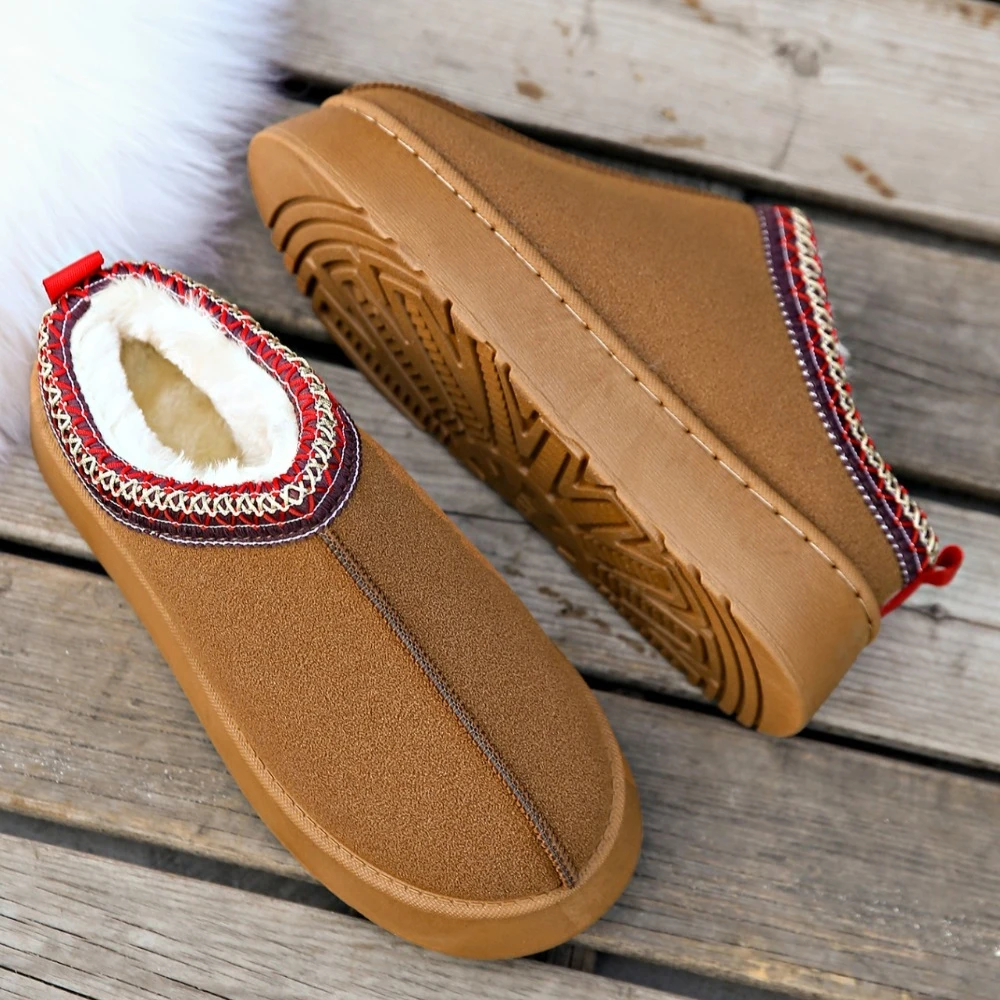 

Snow Boots for Women 2025 Winter New Cashmere Warm Thick Soles Without Heel-covered Hair Half Slipper Cotton Shoes for Women