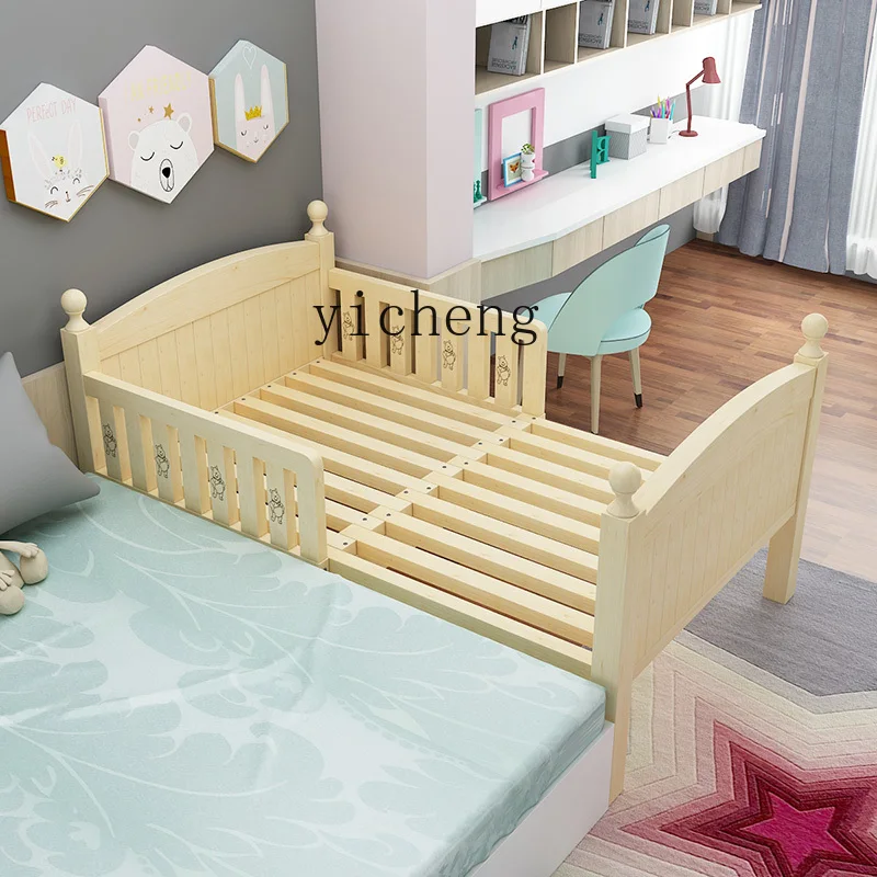 Tqh Solid Wood Children's Telescopic Bed Folding Baby Splicing Bed Multi-Functional Push and Pull Dual-Use Widened