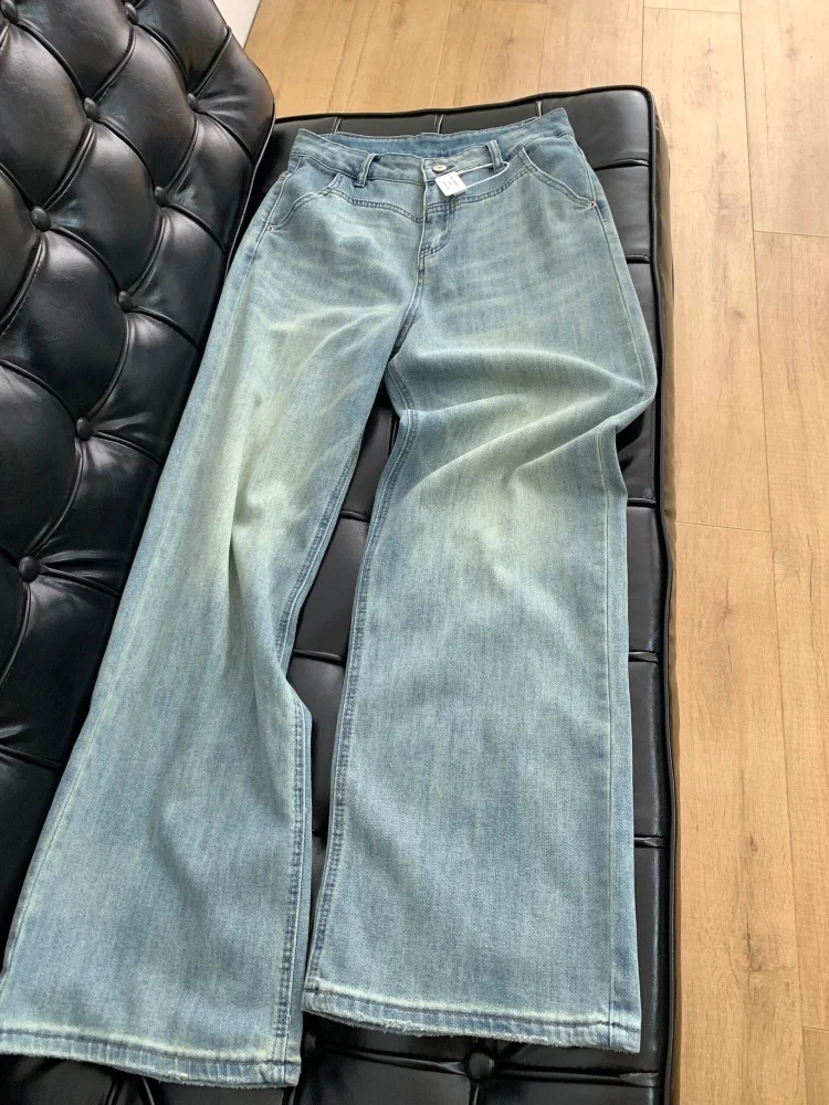 

American Sle Vintage High Waist Wide Leg Jeans Women's Loose Fit Straight Cut Waed out Small Size Slimming Spring New