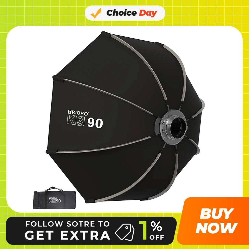 

TRIOPO K3 Series 55cm 65cm 90cm 120cm Quick-Setup Octagon Softbox Bowens Mount for Godox Aputure Sokani Studio LED Video Light