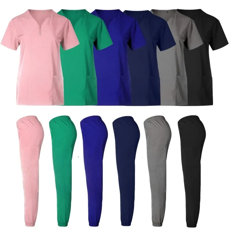 Uniformes de Hospital elásticos con logotipo personalizado para mujeres, abrigos de laboratorio médico, uniforme de enfermera, conjunto de uniformes de Hospital para niñas, venta al por mayor