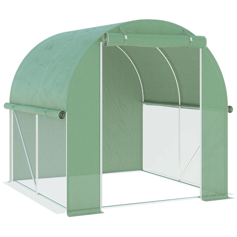 6' x 6' x 6' Tunnel Greenhouse Outdoor Walk-In Hot House with Roll-up Plastic Cover and Zippered Door, Steel Frame, Green