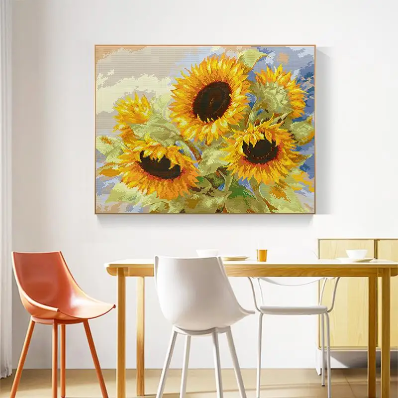 Pittura a olio girasole fiore punto croce Set DMC 14CT Count 11CT tessuto di tela stampato Kit di ricamo ad ago regali per la casa