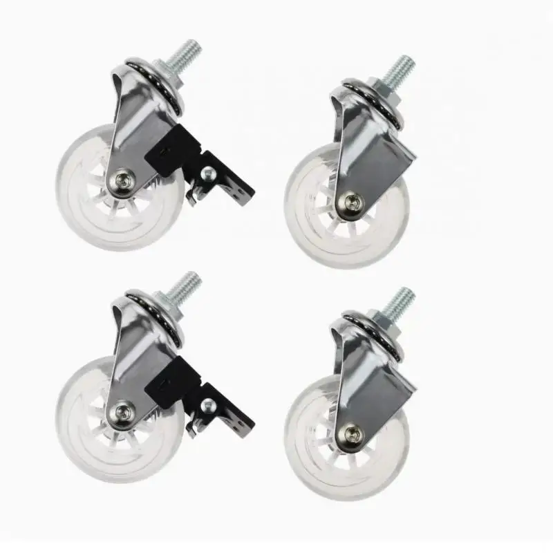 4pcs 2-Inch Threaded Stem Swivel Casters with Brake Crystal Clear PU Wheels 8x15mm for Furniture And Carts