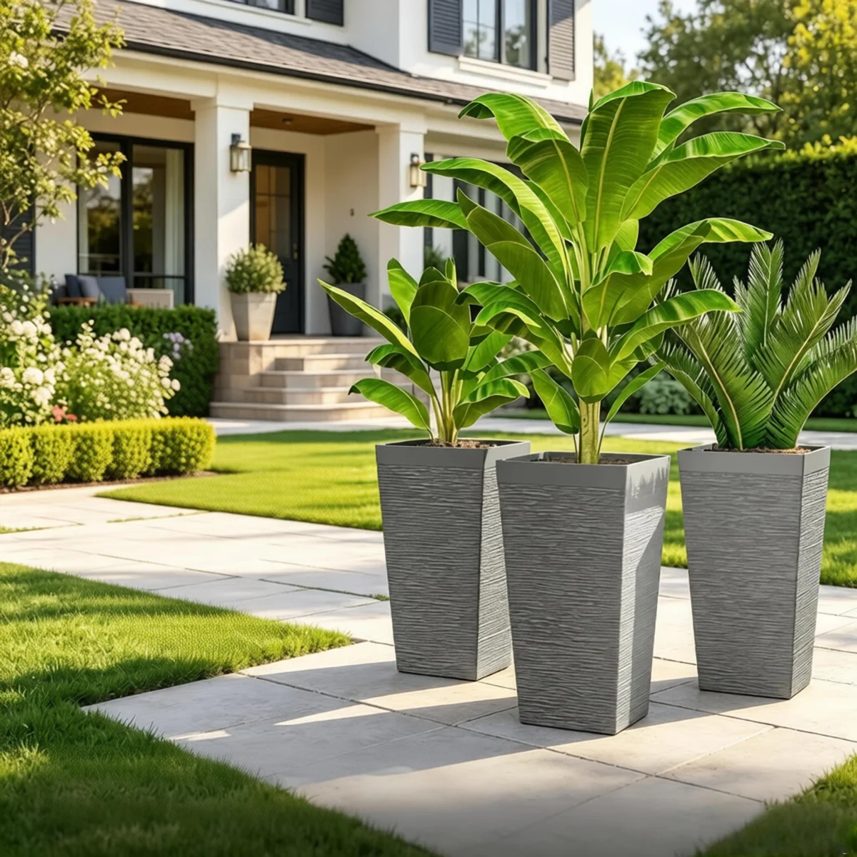 Stackable Design Tapered Planters,3-Piece Outdoor Planters,Tall Planters,Garden Planters(Only 3Pcs Planters) On-Site