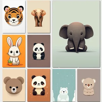 어린이 방 캔버스 페인팅, 만화 코끼리 쥐 판다 북극곰 캔버스 페인팅, 아트 벽화 포스터 