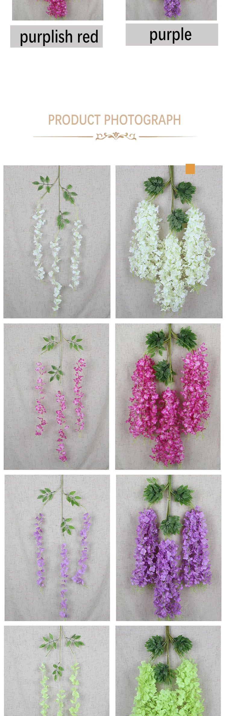 12 Stück Künstliche Blumen aus Seide, Hängende Glyzinienranken für Hochzeit, Wohnzimmer, Party, Garten, Outdoor, Grünpflanzen, Wanddekoration für Zuhause – Detail 3