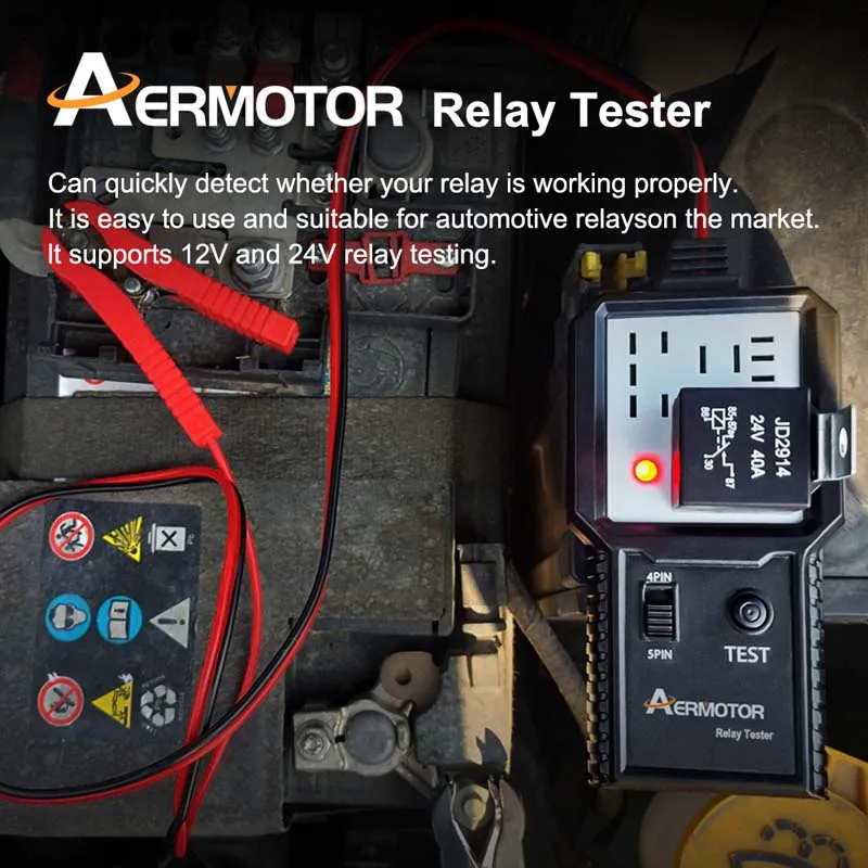 AERMOTOR Relay Tester 12-24V Car Battery Checker Car Relay Tester LED Indicator Light Voltage Tester Car Automotive Relay Tester