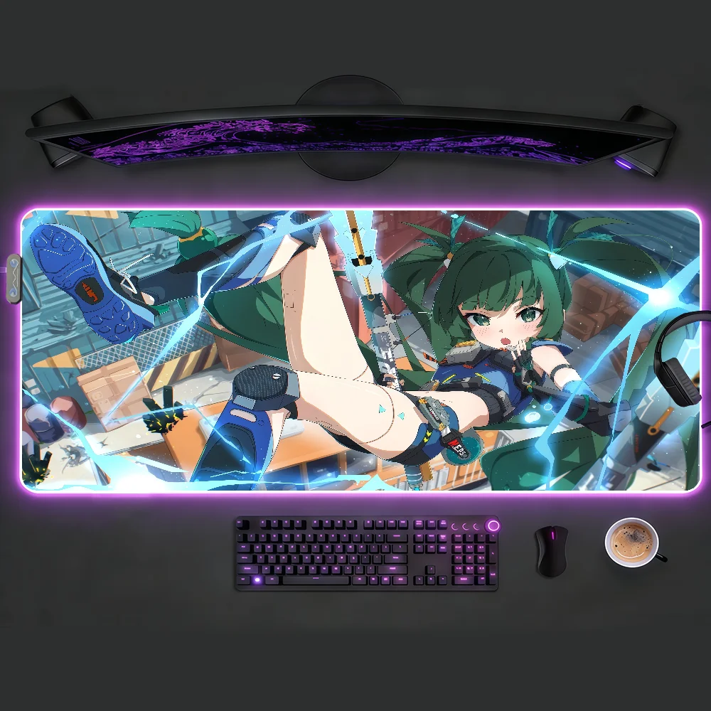 

Zenless Zone Zero Qingyi Mouse Pad RGB LED Non-slip DeskMat Rubber Gaming Accessories Large XXL Computer Office Keyboard Carpet