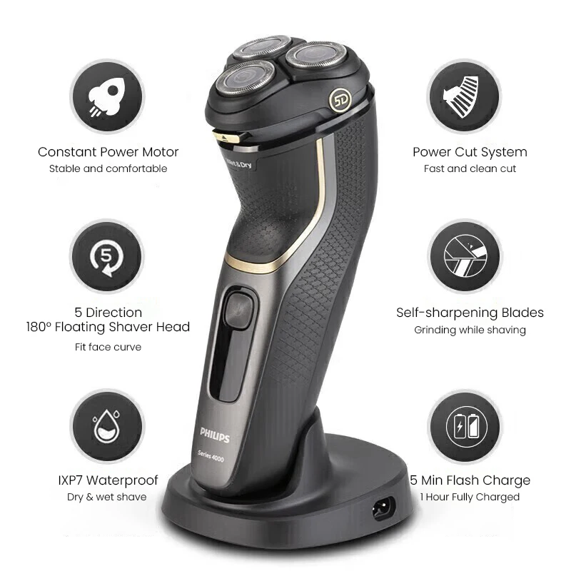 ماكينة حلاقة كهربائية فيليبس S4303 اختيار طاقة تلقائي على أساس كثافة الخشن شحن سريع رأس عائم رطب وجاف #6