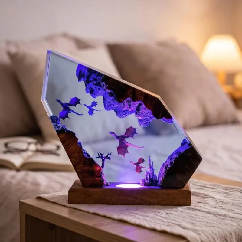 

Resin Wooden 3D Dragon Lamp Hand Painted LED Night Light For Bedroom Ambient Table Decor Gift For Kids Teens Couples Christmas