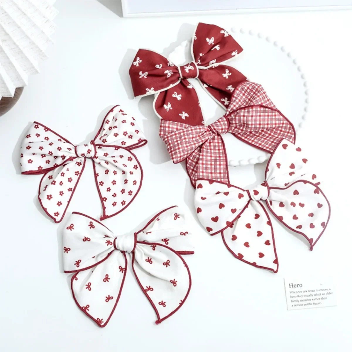 مشابك شعر على شكل فيونكة من القماش سلسلة حمراء |   إكسسوارات شعر الأطفال للعطلات |   دبابيس شعر للفتيات على شكل ذيل حصان للاستخدام اليومي والاحتفالي