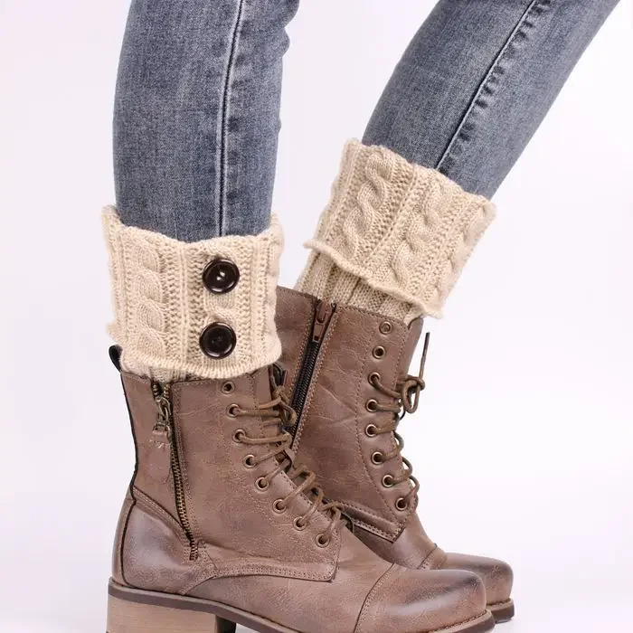 1 Paar gestrickte Woll-Knöchelwärmer für Damen, kurze Fußabdeckungen, gemütliche Winter-Stiefelsocken, Herbst-Strick-Accessoires – Detail 1