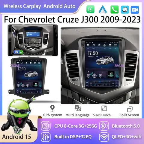 Android 15 Car Radio For Chevrolet Cruze J300 2009-2023 Tesla style Multimedia Player Carplay Screen Auto GPS Navigation BT 4G