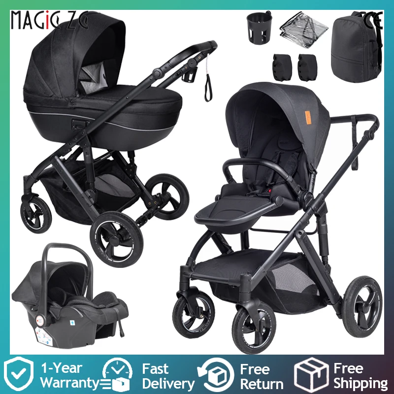 Carrinho de Bebê 4 em 1 Sistema de Viagem 3 em 1 Set com Moisés Cadeira Auto e Assento Opcional Full Set Conversível de Recém Nascido a Criança Alta Posição Leve Dobrável Suspensão Conforto Rodas Todo Terreno