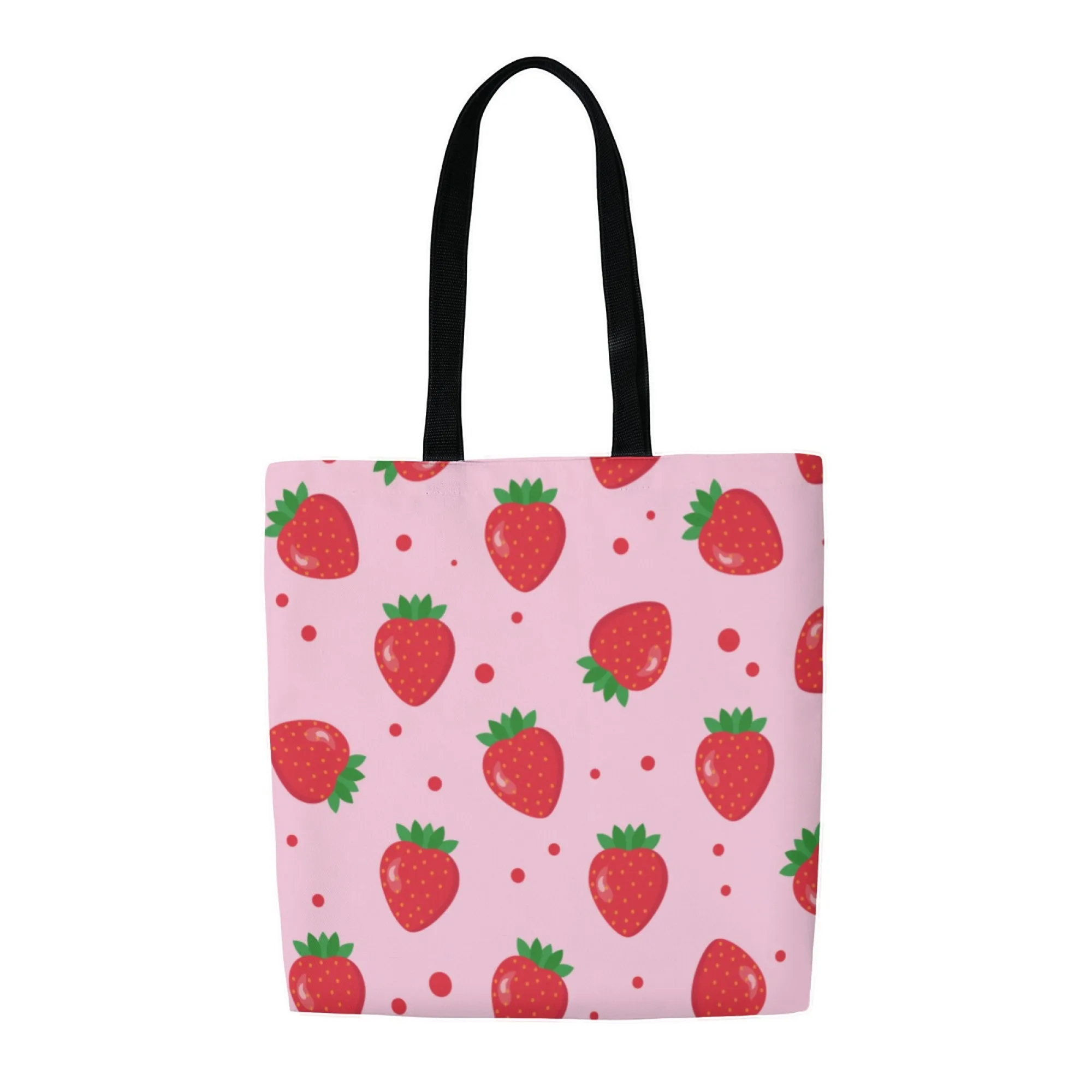 Pink Strawberry & Kawaii Aficionado Canvas Tote Bag Fruit-Themed Shoulder Bag for Women Ideal for Cute Style Fans & Sweet Looks