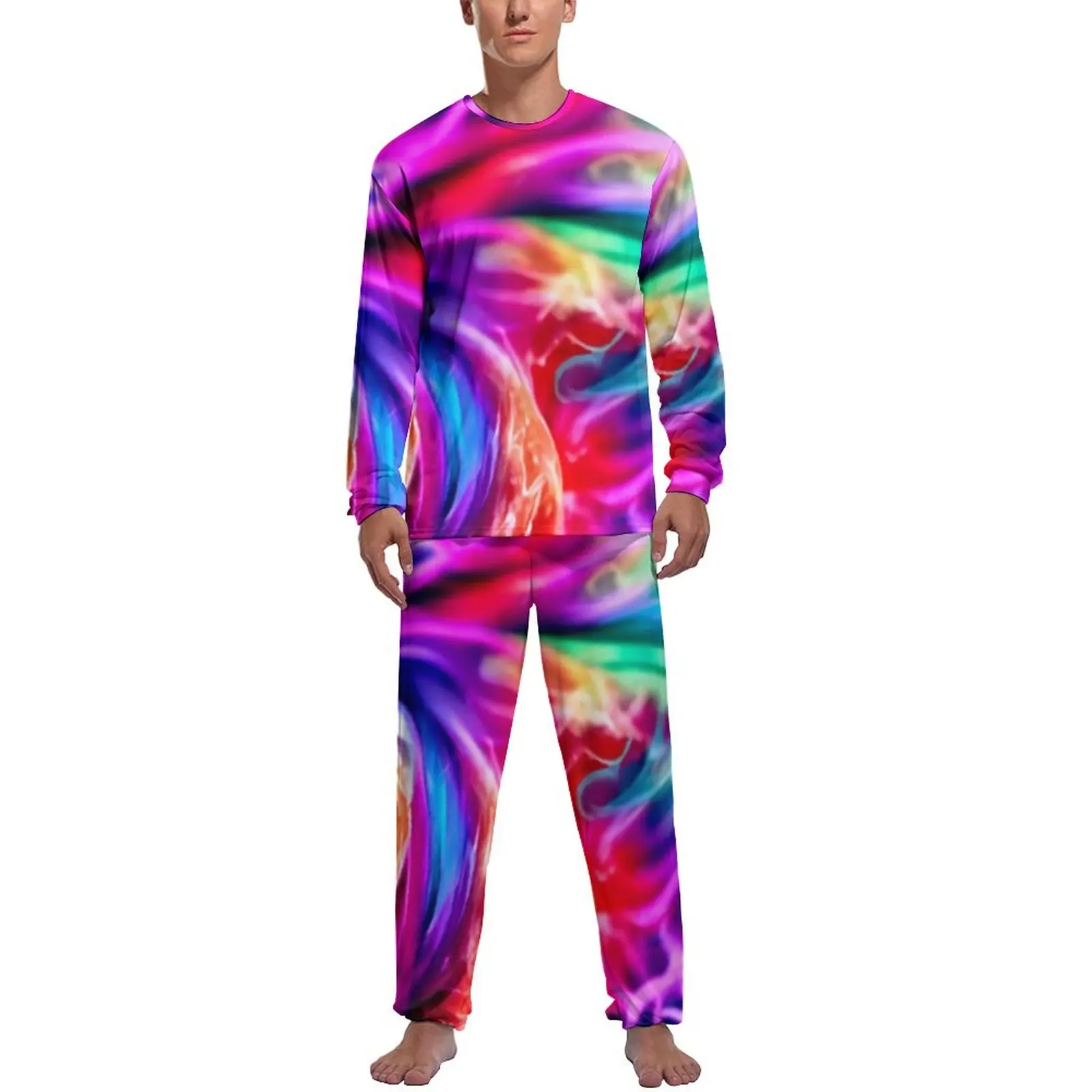 Color Tie Dye Pajamas Winter 2 Pieces Abstract Art Print Cool Pajama Sets Male Long Sleeve Casual Design Sleepwear